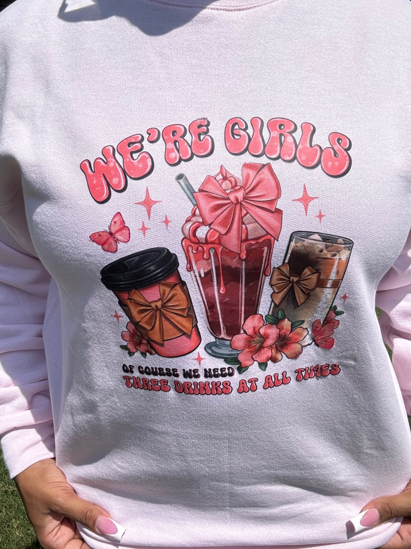 We’re Girls Pink Custom Coquette Sweatshirt