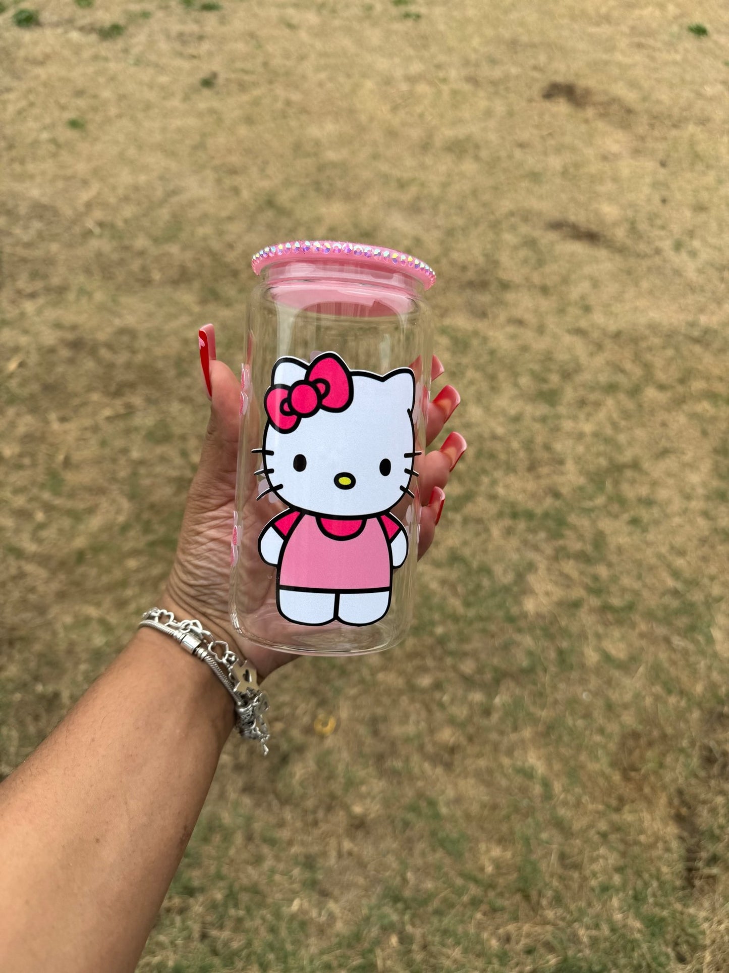Kitty Pink Glitter Lid 16 oz Libby Cup