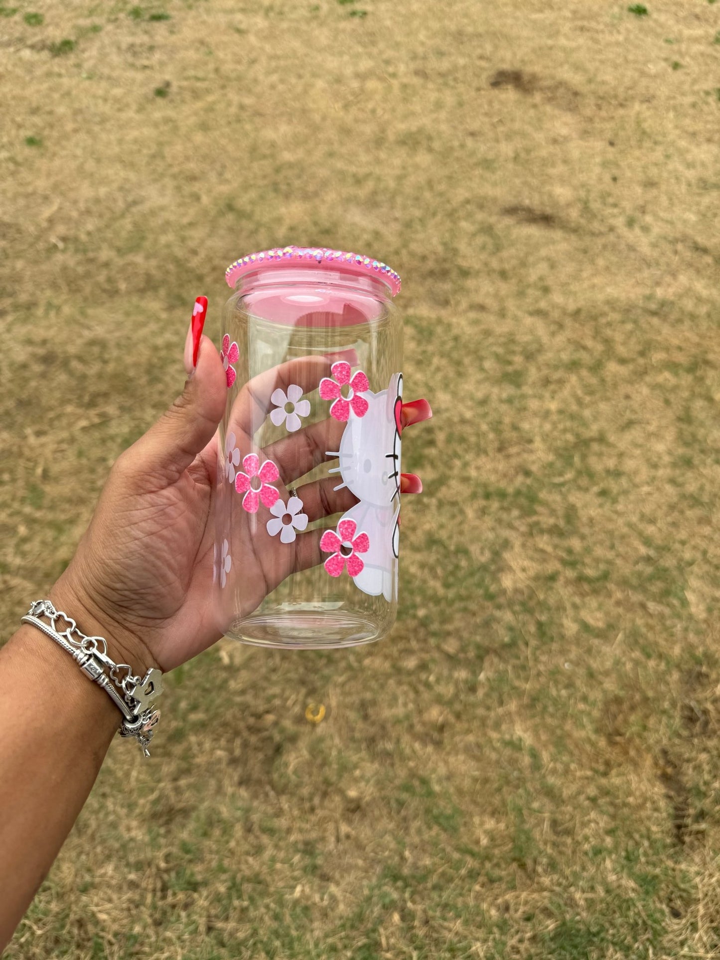 Kitty Pink Glitter Lid 16 oz Libby Cup