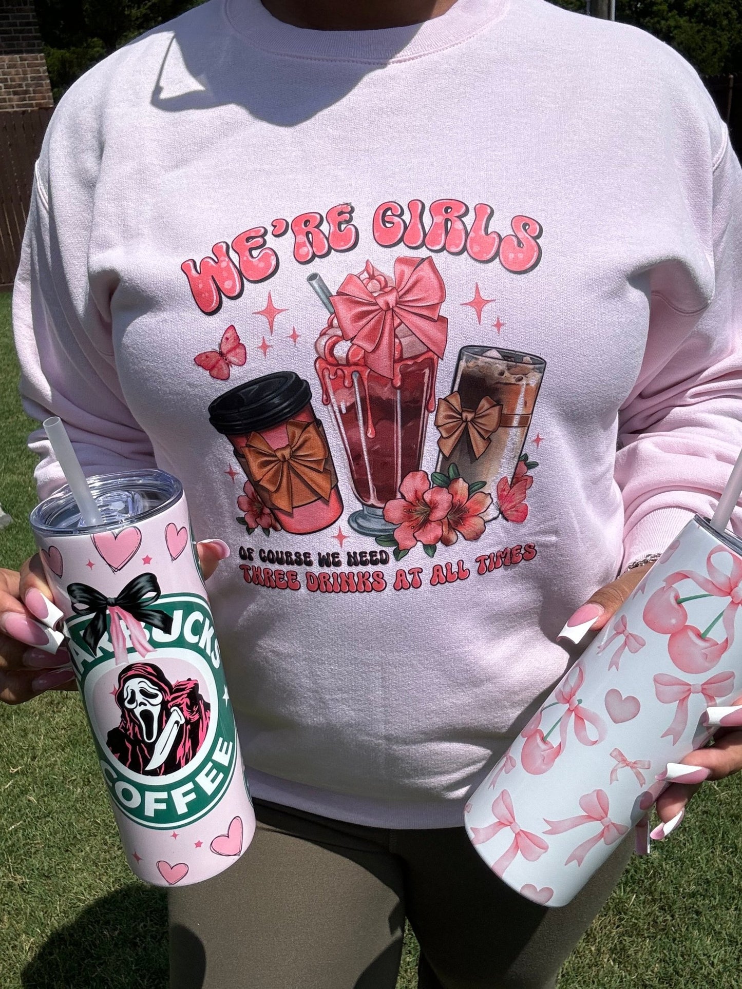 We’re Girls Pink Custom Coquette Sweatshirt