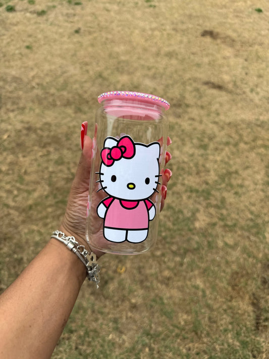 Kitty Pink Glitter Lid 16 oz Libby Cup